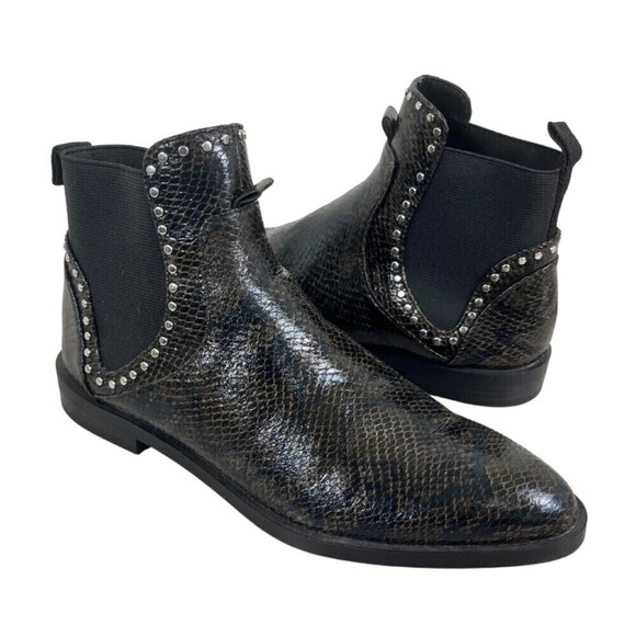 Zara Women Size 6.5 Snakeskin Print Faux Leather Studded Chelsea Ankle Boots - Picture 1 of 9